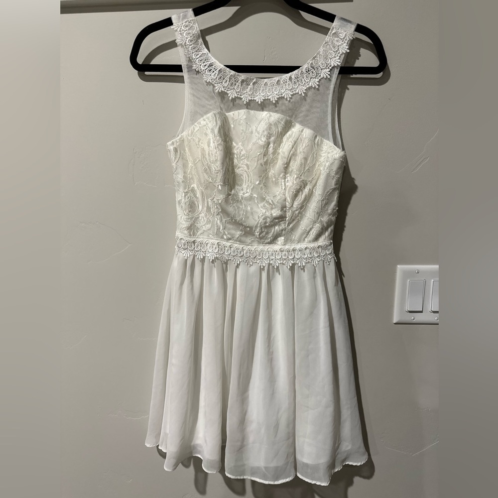 Cute mini white dress with mesh top